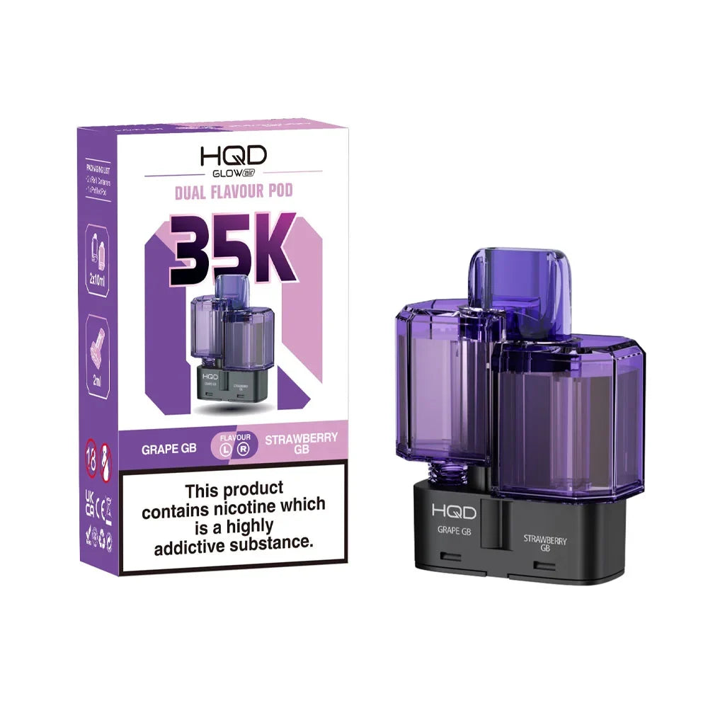 HQD Glow Air 35K 2-in-1 Prefilled Pods - Grape GB / Strawberry GB