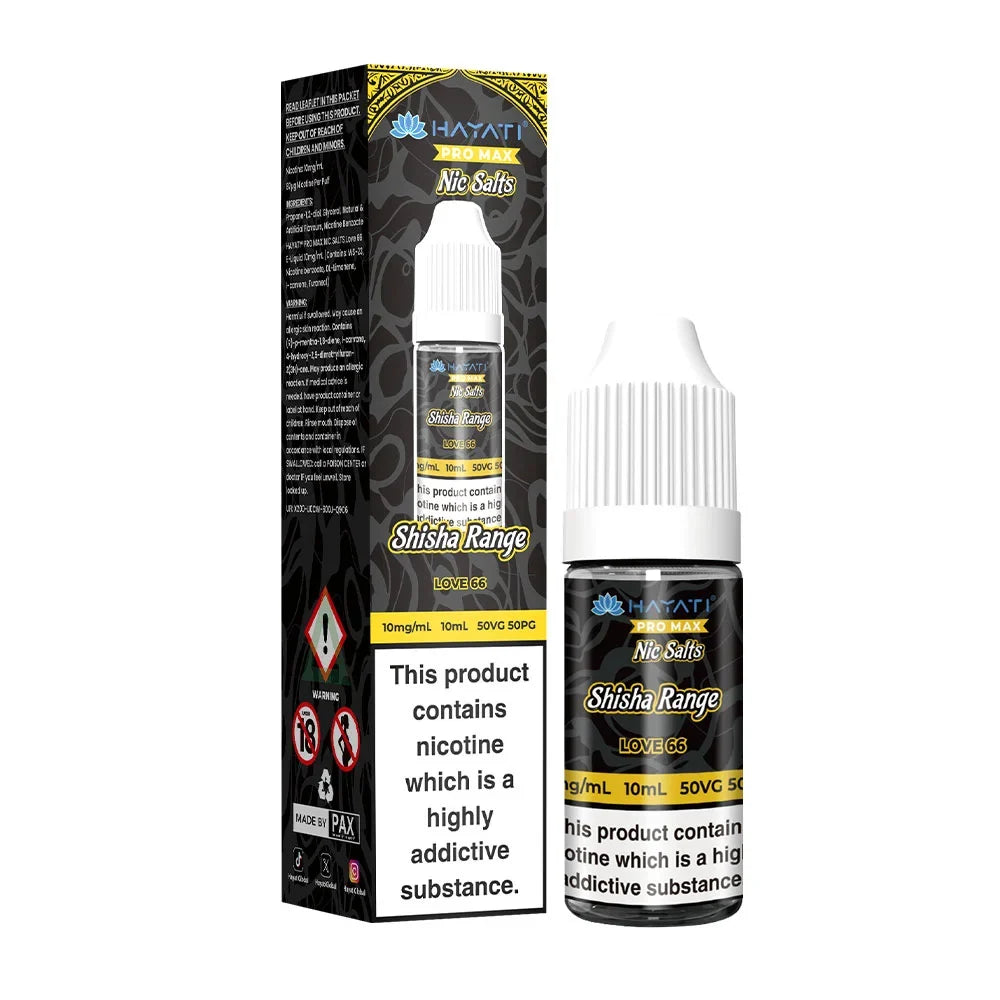 Hayati Pro Max Shisha Range 10ml Nic Salts E Liquid - Love 66