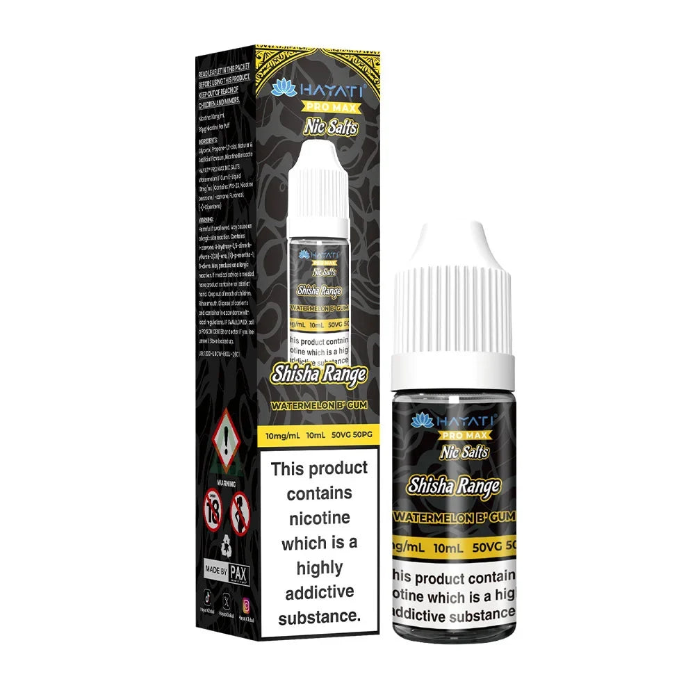Hayati Pro Max Shisha Range 10ml Nic Salts E Liquid - Watermelon B Gum