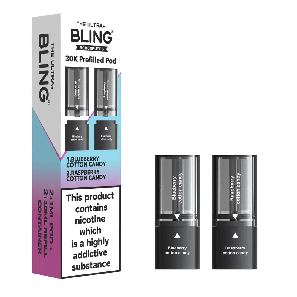 The Bling Ultra Plus 30K Prefilled Pods - Blueberry Cotton Candy / Raspberry Cotton Candy